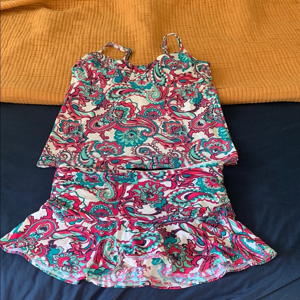 Lands’end Colorful Paisley swim skirt set
